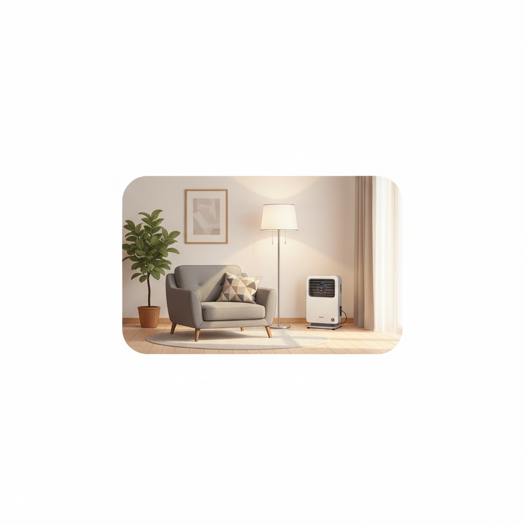 Modern electric heater installed in a contemporary living room